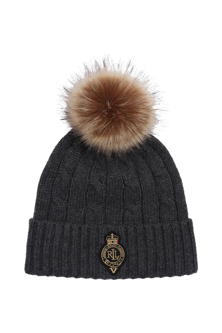 Cable Crest Patch Hat, Main, color, Charcoal Heather