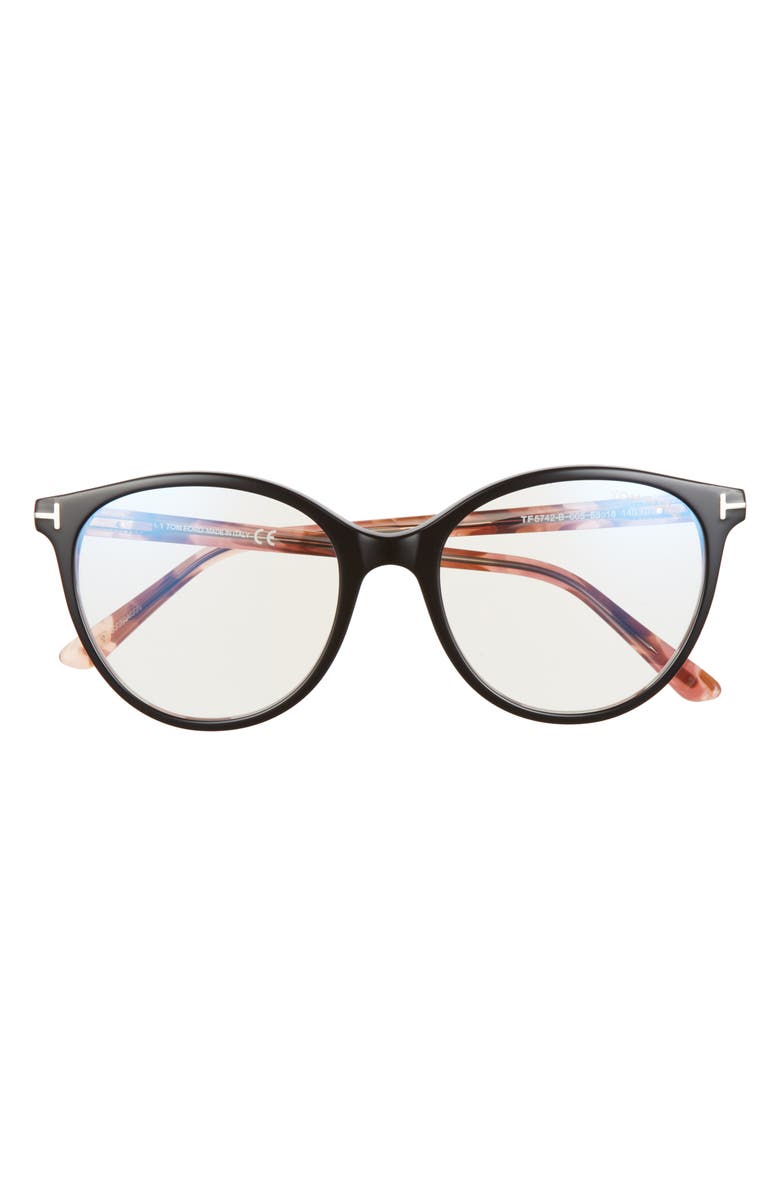 TOM FORD 53mm Cat Eye Blue Light Blocking Glasses, Main, color, Black/Other