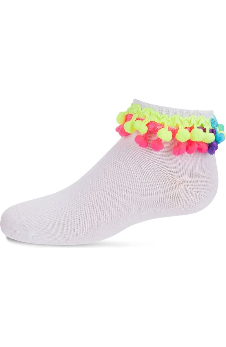 MeMoi Neon Multi Pom-Pom Anklet Sock, Main, color, White