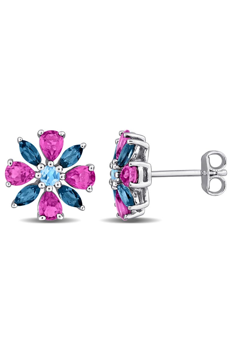 Rhodolite & Topaz Flower Stud Earrings, Main, color, Multi-Stone