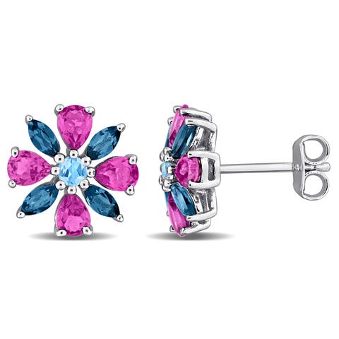 Rhodolite & Topaz Flower Stud Earrings