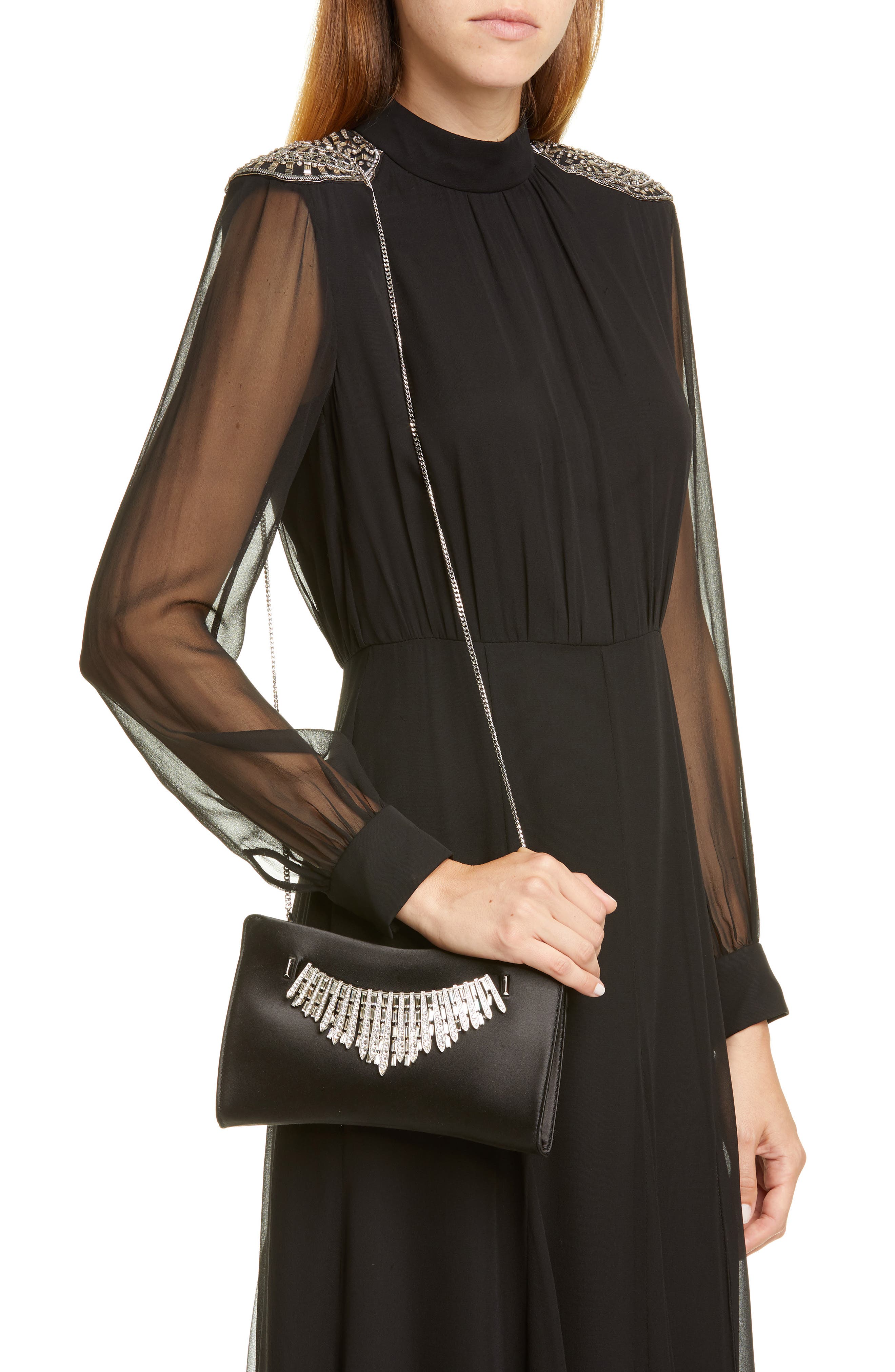 Jimmy Choo Satin Clutch with Crystal Tiara Bracelet, Alternate, color, 