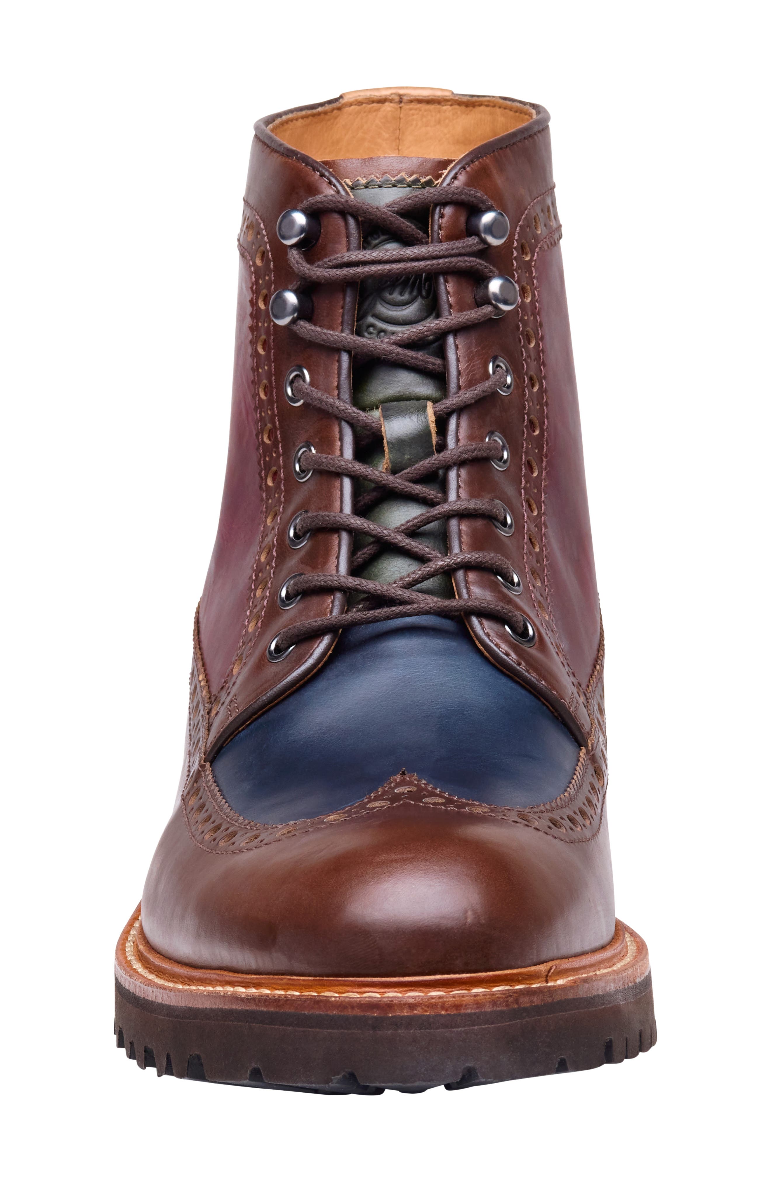 Kingsbury Wingtip Leather Boot, Alternate, color, TAN/ NAVY/ RED AMERICAN GRAIN