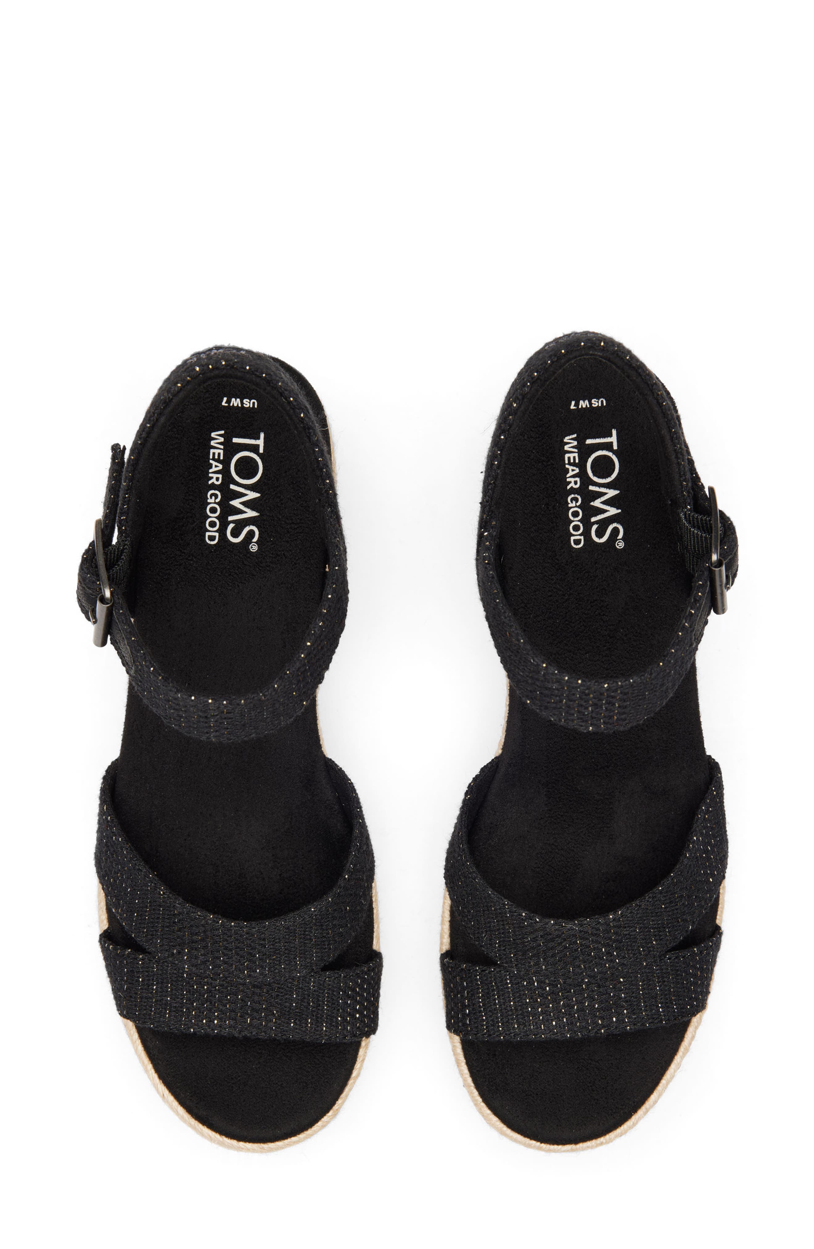 TOMS Audrey Ankle Strap Espadrille Platform Wedge Sandal, Alternate, color, Black