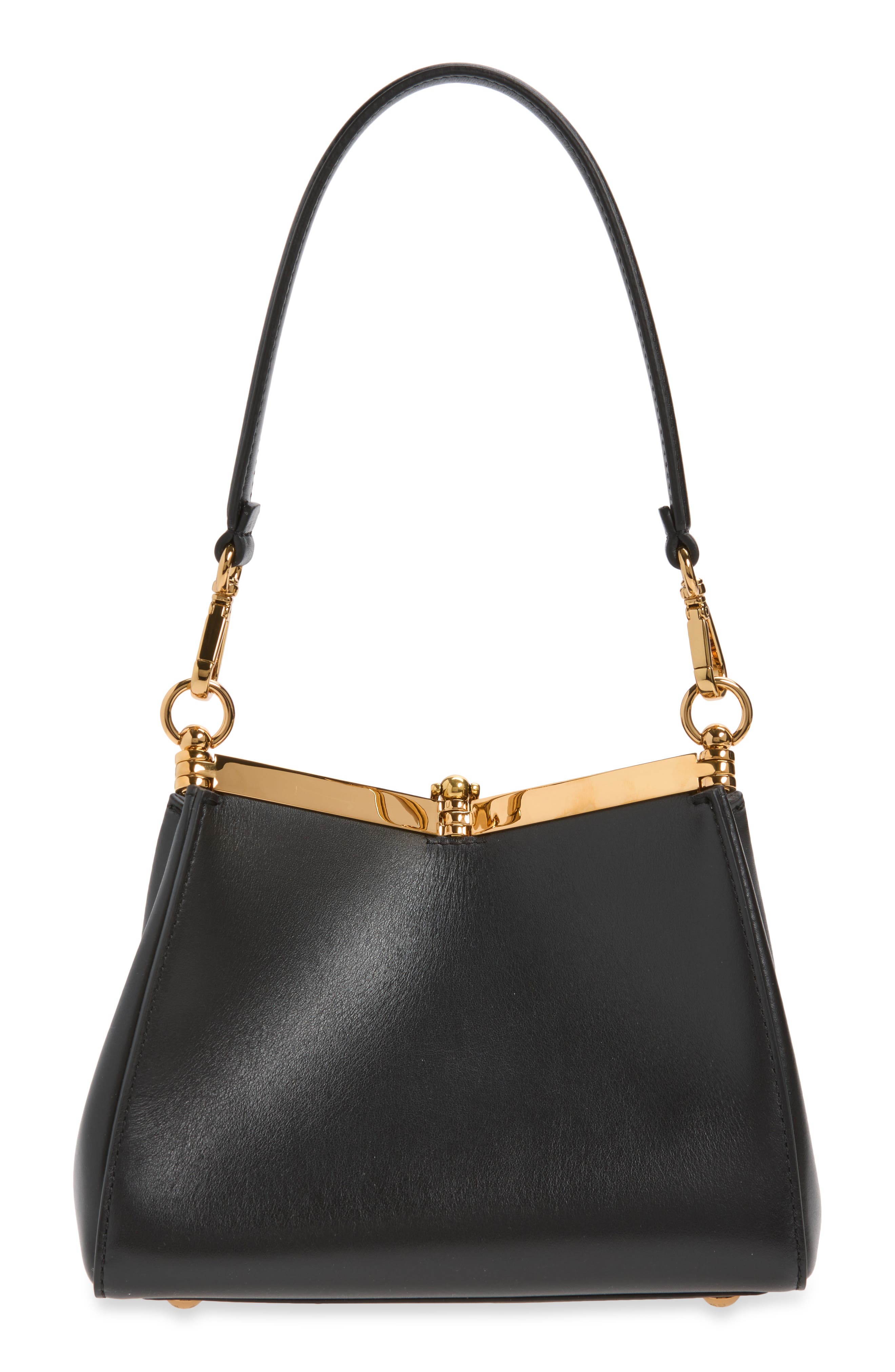 Small Vela Leather Shoulder Bag, Alternate, color, BLACK