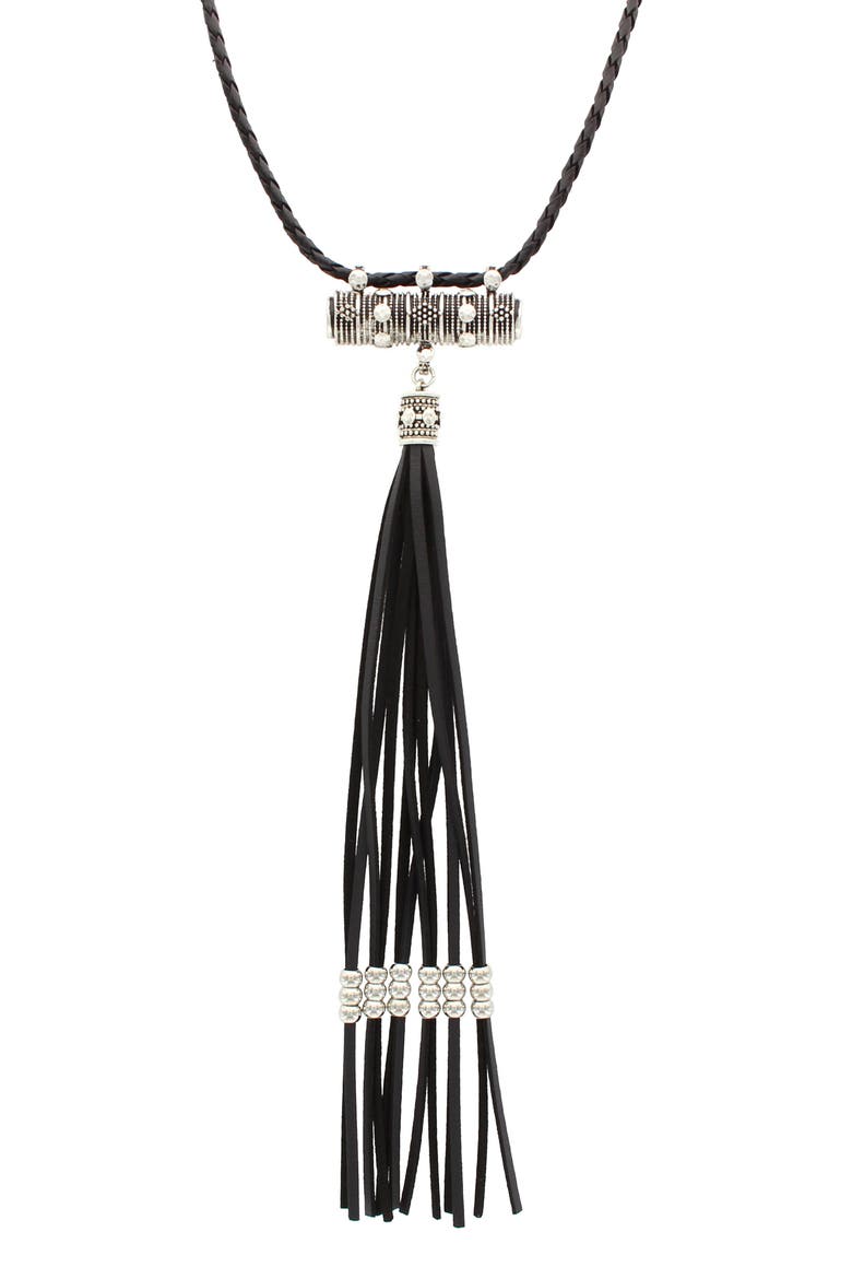 Kaleen Fringe Tassel Pendant Necklace, Main, color, ANTIQUE SILVER / BLACK
