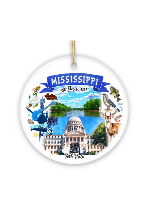 Mississippi Watercolor State Icons Round Ornament