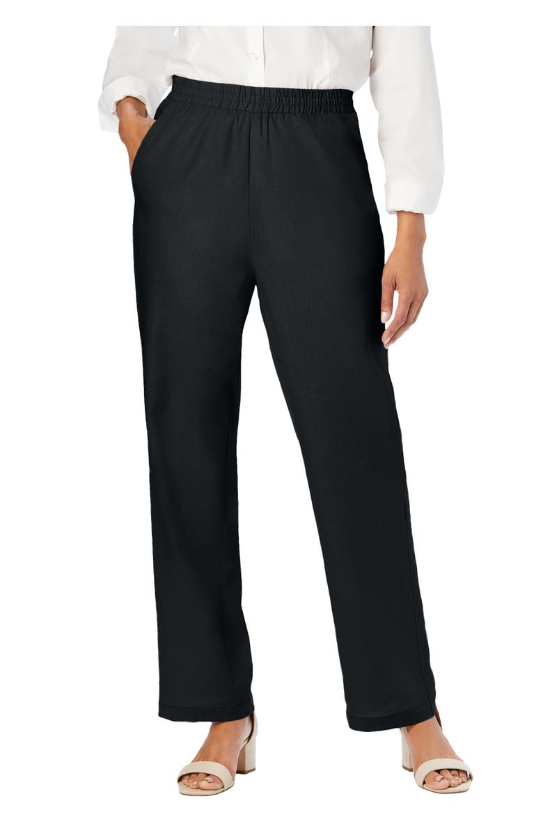 Jessica London Lightweight Linen-Blend Straight-Leg Pants, Main, color, Black