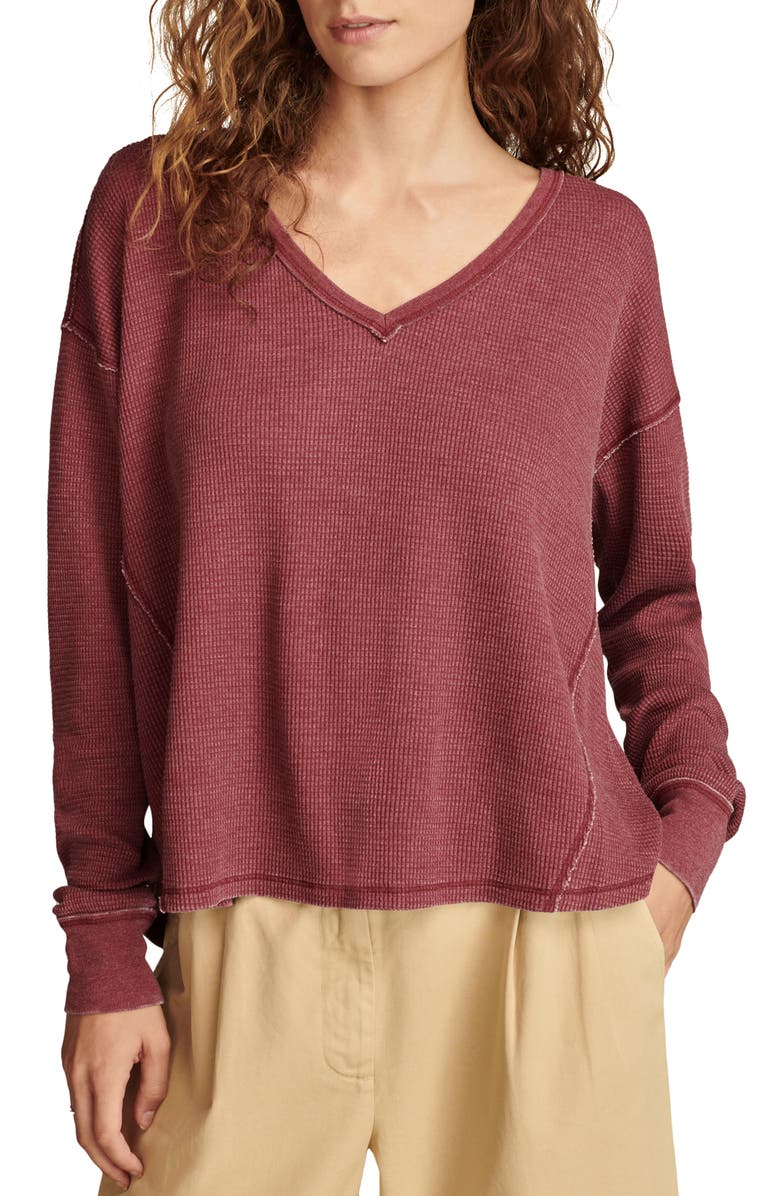 Lucky Brand Waffle Stitch Top, Main, color, Red Melody
