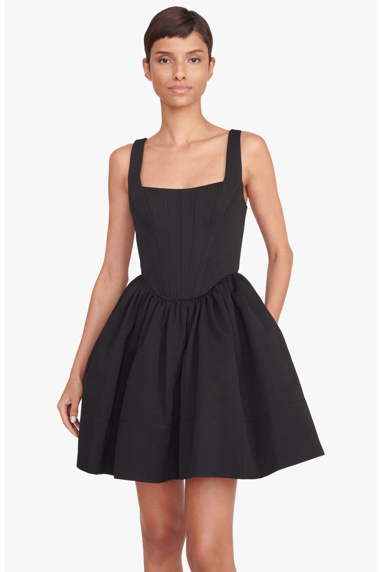 Landscape Corset Bodice Fit & Flare Dress, Alternate, color, BLACK