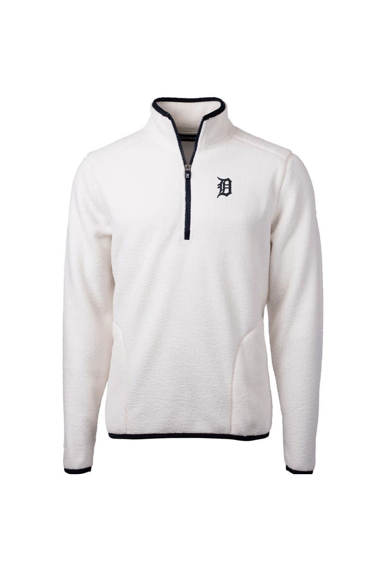 Men's Cutter & Buck White/Navy Detroit Tigers Cascade Eco Sherpa Fleece Quarter-Zip Pullover Jacket, Main, color, White