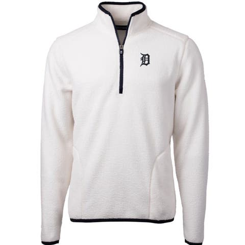 Men's Cutter & Buck White/Navy Detroit Tigers Cascade Eco Sherpa Fleece Quarter-Zip Pullover Jacket