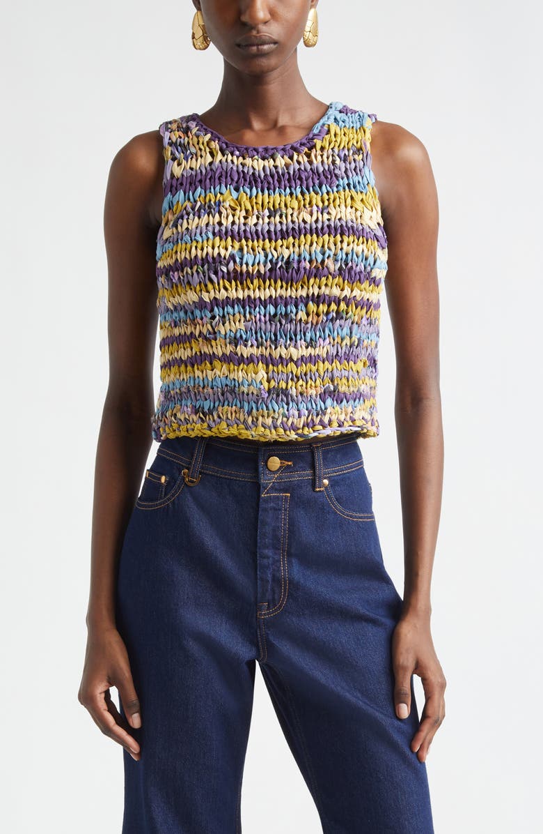 Zimmermann Luna Crop Ribbon Sweater Tank, Main, color, Purple Multi Stripe