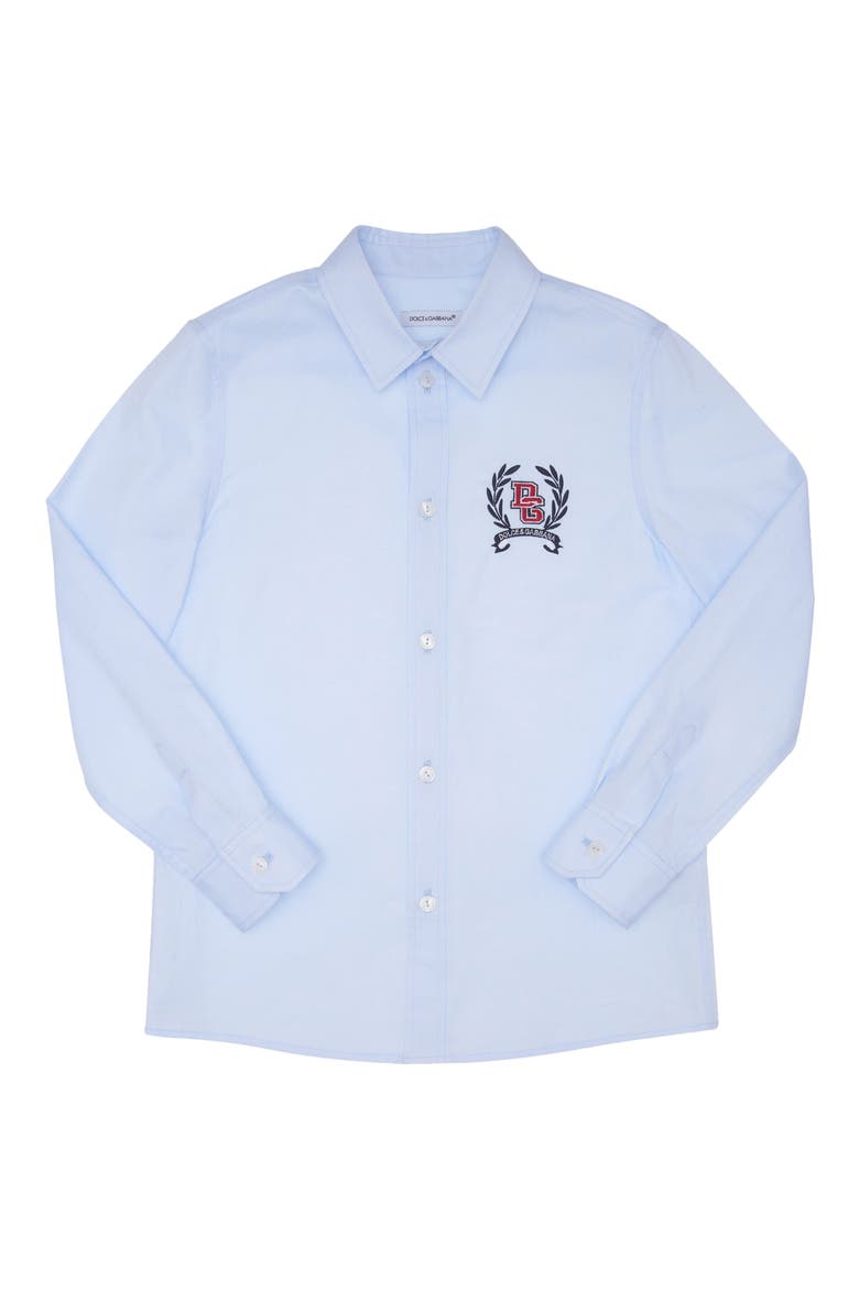 Kids' Embroidered Logo Button-Up Cotton Shirt, Main, color, LIGHT BLUE