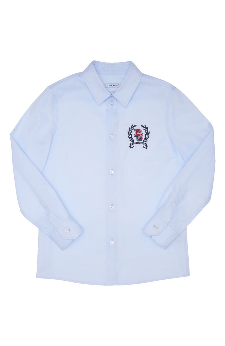 Dolce&Gabbana Kids' Embroidered Logo Button-Up Cotton Shirt, Main, color, 
