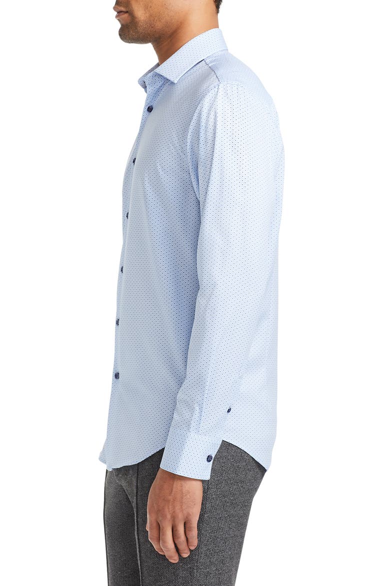 Slim Fit Geo Print Four Way Stretch Cool Temp Dress Shirt, Alternate, color, BLUE