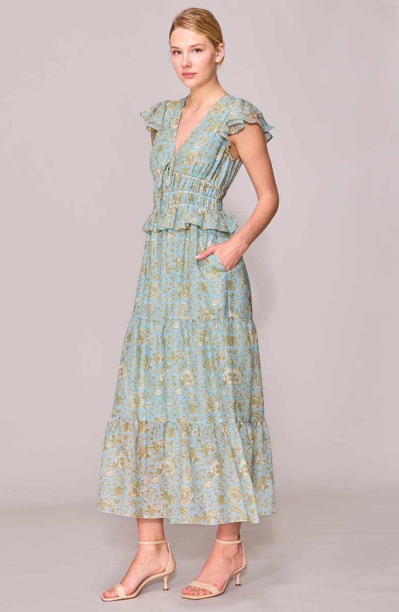 MELLODAY V-Neck Ruffle Shoulder Tiered Dress, Alternate, color, 