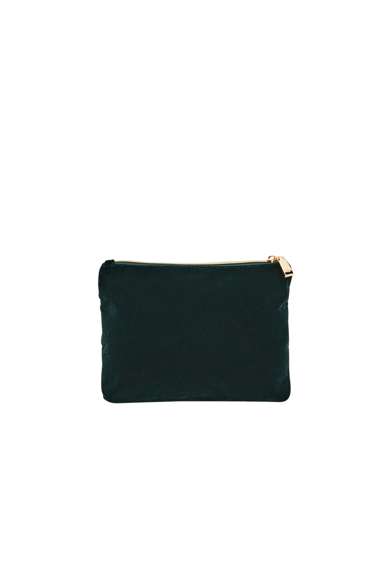 Meadow Scene Embroidered Medium Pouch  Velvet, Alternate, color, Dark Green
