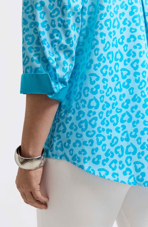 FOXCROFT FOXCROFT MARGIE LEOPARD PRINT THREE-QUARTER SLEEVE COTTON BUTTON-UP SHIRT