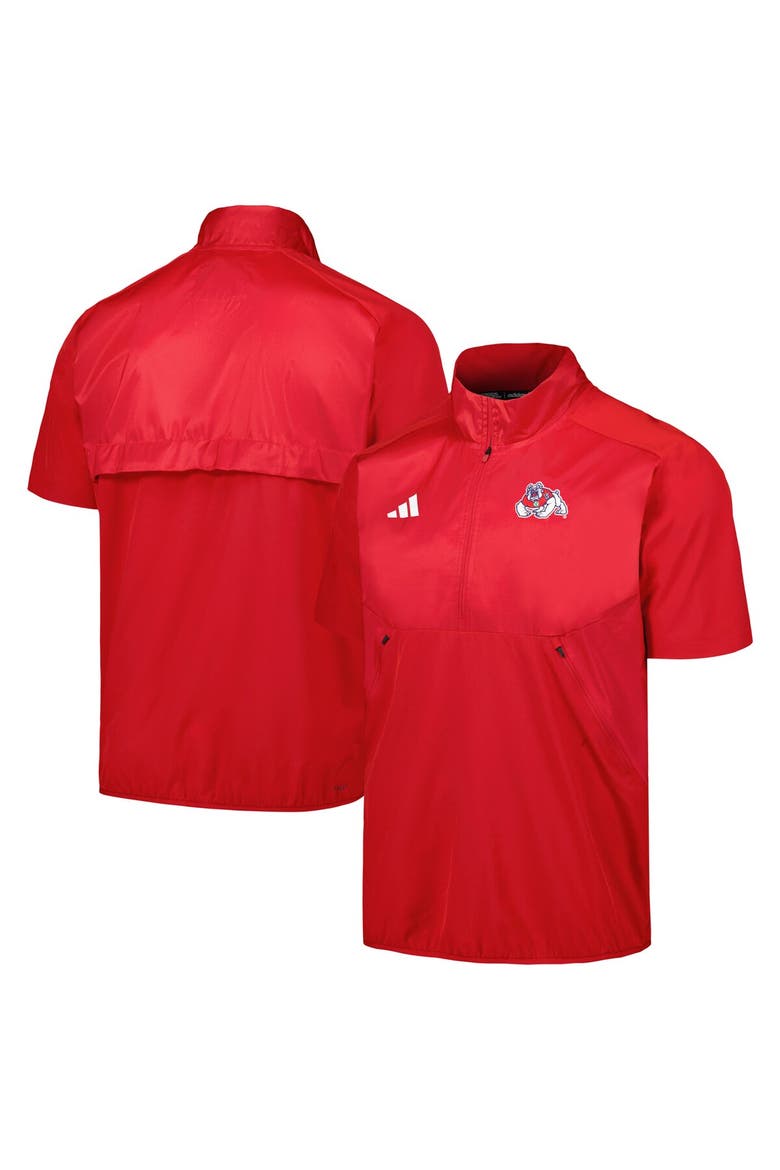 Men's adidas Red Fresno State Bulldogs Sideline AEROREADY Raglan Short Sleeve Quarter-Zip Jacket, Main, color, Red