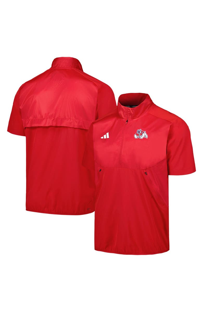 adidas Men's adidas Red Fresno State Bulldogs Sideline AEROREADY Raglan Short Sleeve Quarter-Zip Jacket, Main, color, Red