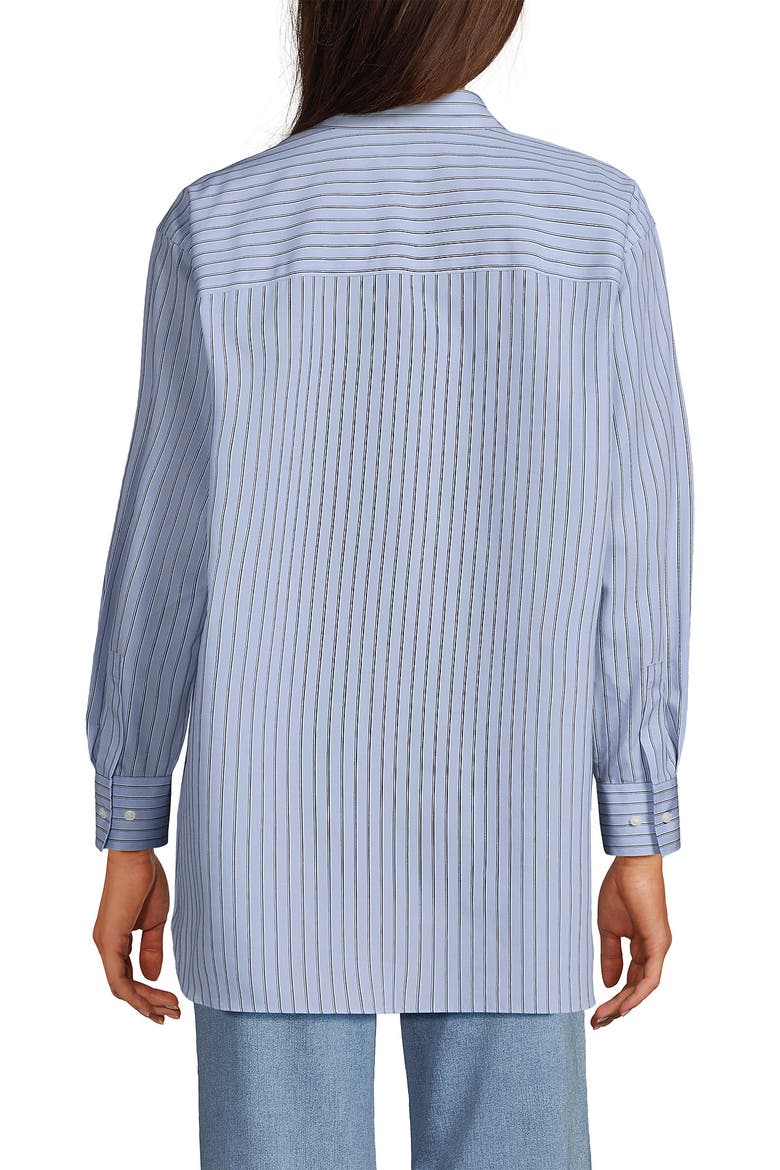 No Iron Oversized Poplin Extra Long Tunic, Alternate, color, Misty Blue/Deep Sea Stripes
