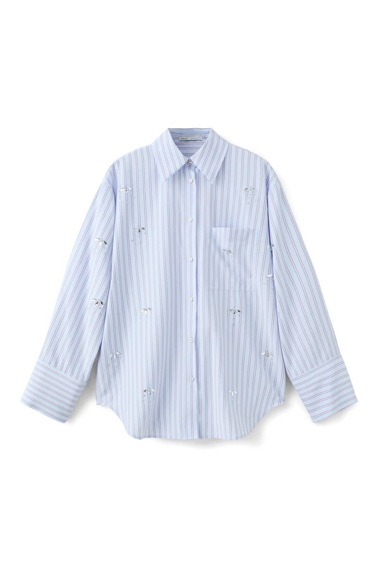 Crystal Embellished Stripe Button-Up Shirt, Main, color, SKY BLUE
