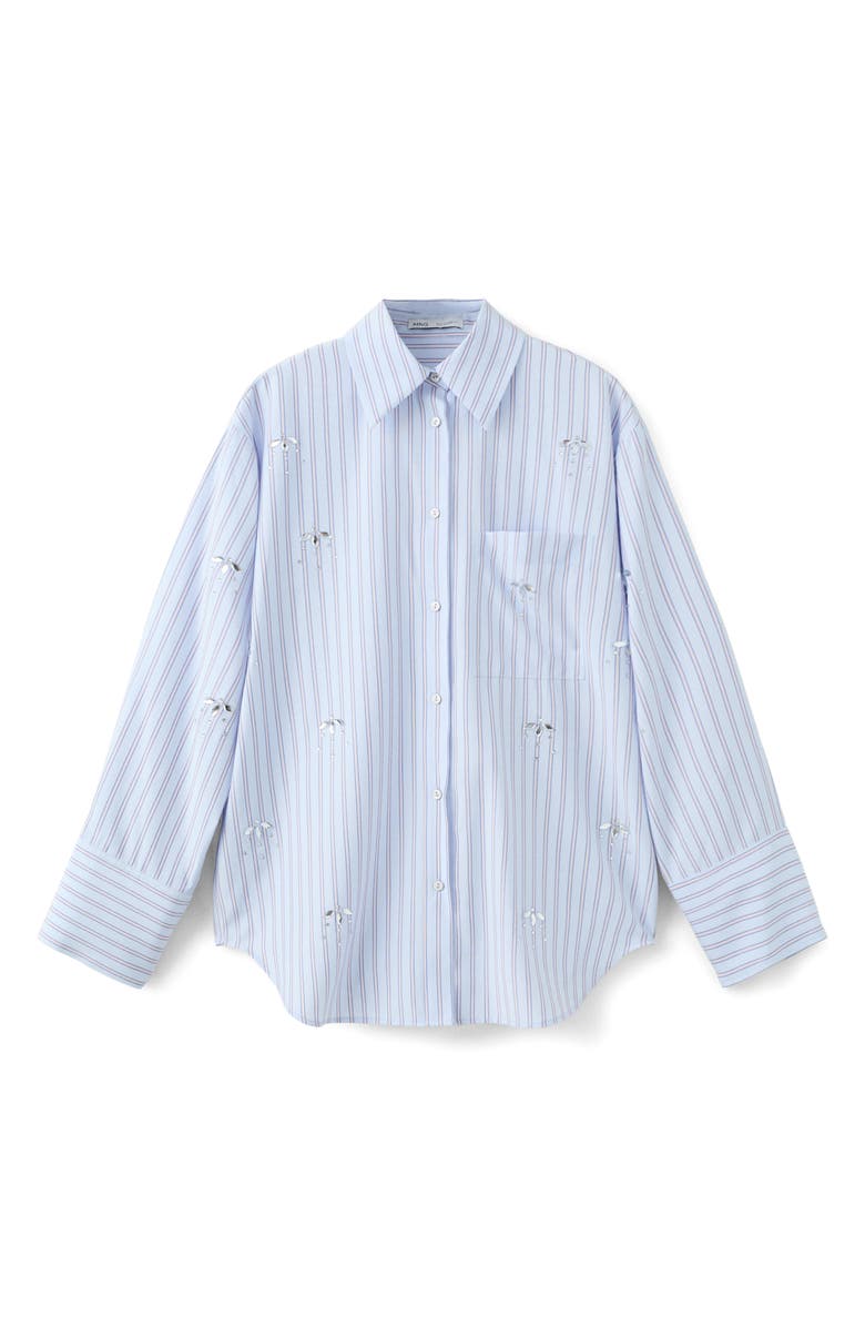 MANGO Crystal Embellished Stripe Button-Up Shirt, Main, color, Sky Blue