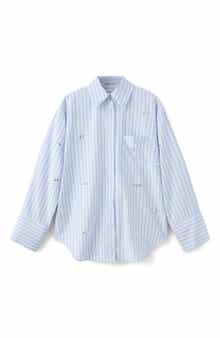Crystal Embellished Stripe Button-Up Shirt