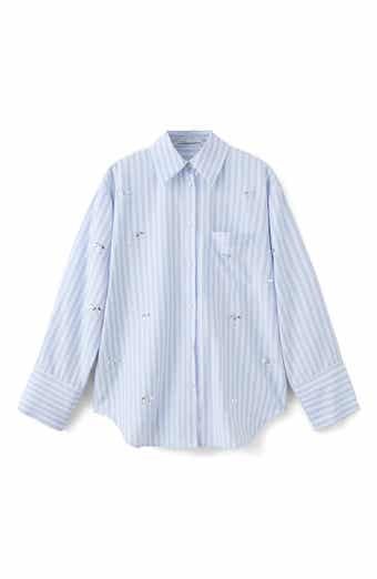 Crystal Embellished Stripe Button-Up Shirt