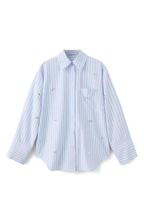 Crystal Embellished Stripe Button-Up Shirt