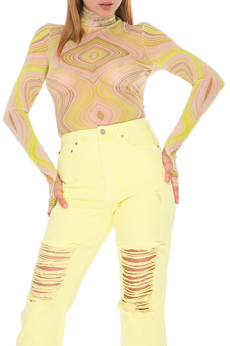 Zadie Power Mesh Long Sleeve Shirt, Alternate, color, LIME SWIRL