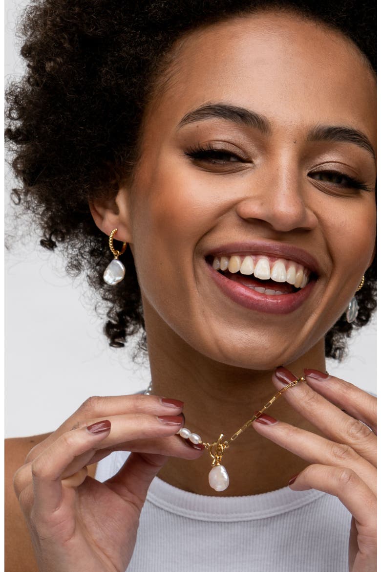 Timeless Keshi Pearl Drop Chain Necklace, Alternate, color, Yellow Gold Vermeil