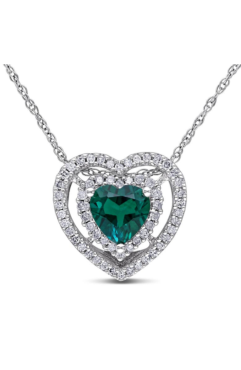 Julianna B. Gemstone & Diamond Halo Heart Necklace 10K, Main, color, Created Emerald