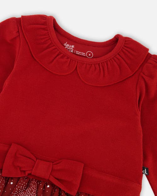 Deux Par Deux Bi-material Dress With Glittering Skirt In Red