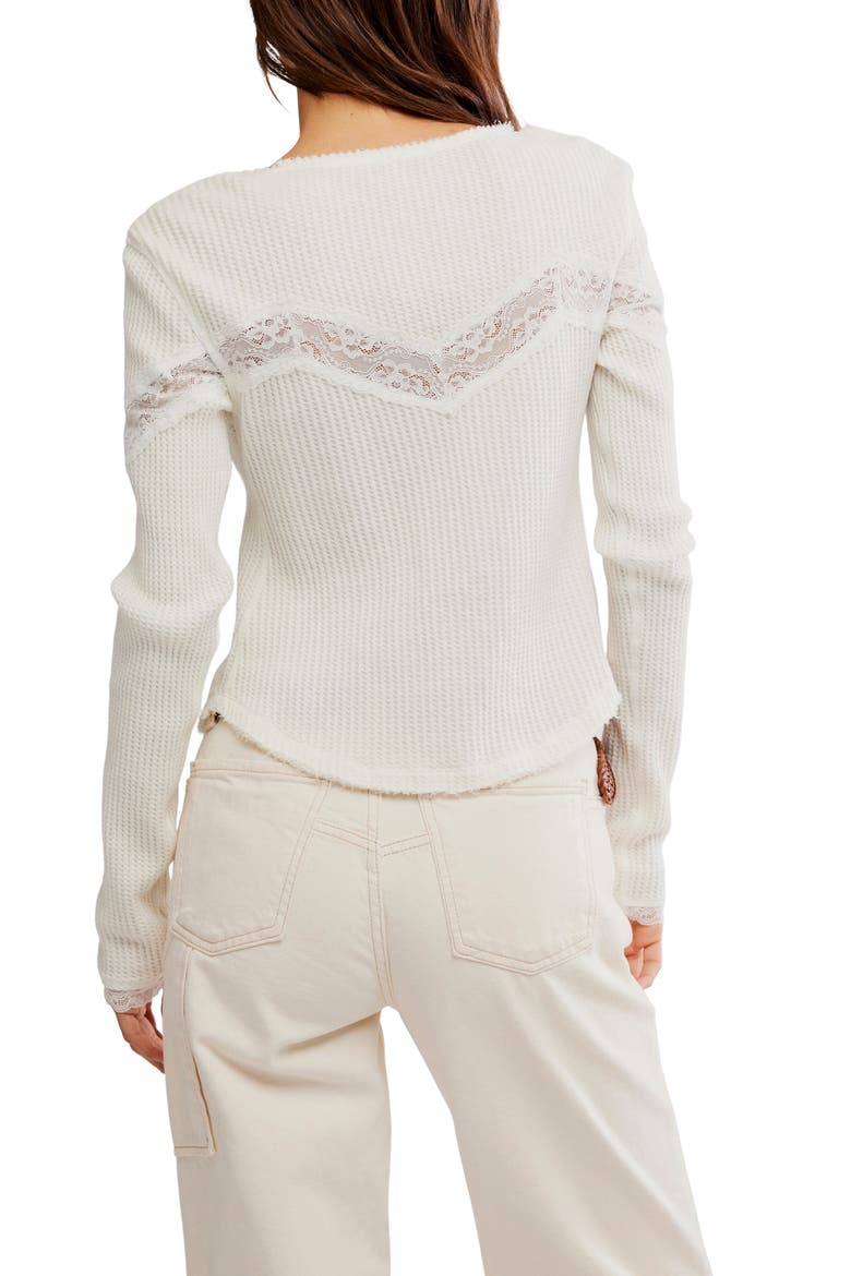 Let's Party Lace Trim Cotton Waffle Cardigan, Alternate, color, CLEAN IVORY