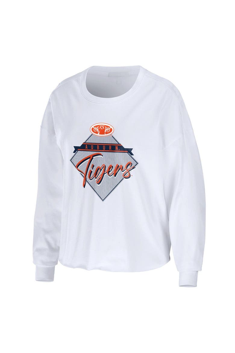 Women's WEAR by Erin Andrews White Auburn Tigers Diamond Long Sleeve Cropped T-Shirt, Alternate, color, White
