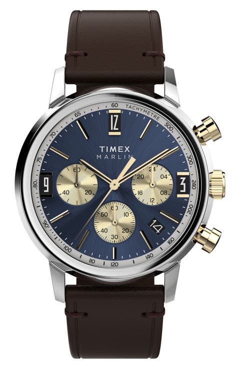 Marlin Chronograph Leather Strap Watch, 40mm