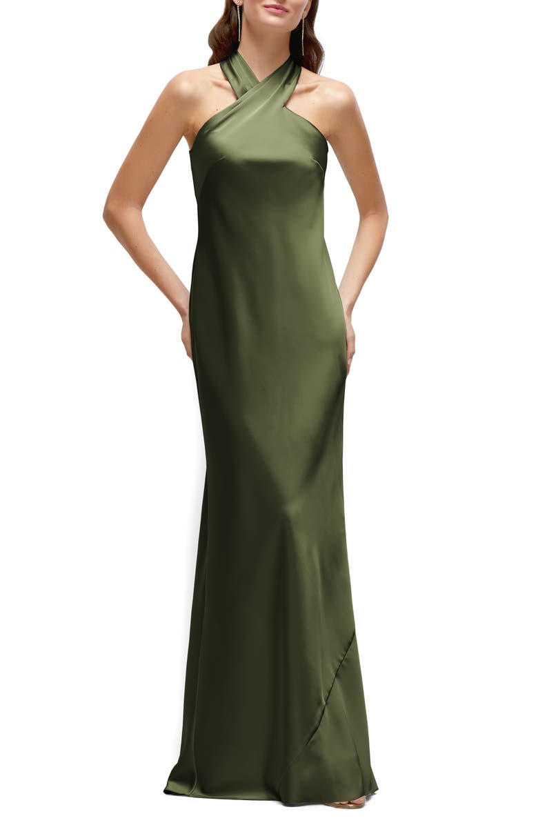 After Six Bias Cut Stretch Satin Charmeuse Gown, Main, color, 