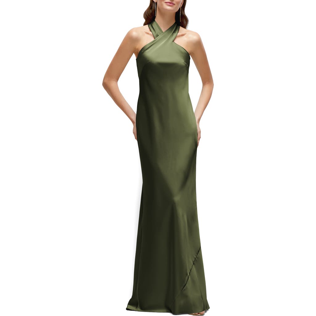 Shop After Six Bias Cut Stretch Satin Charmeuse Gown In Olive Green
