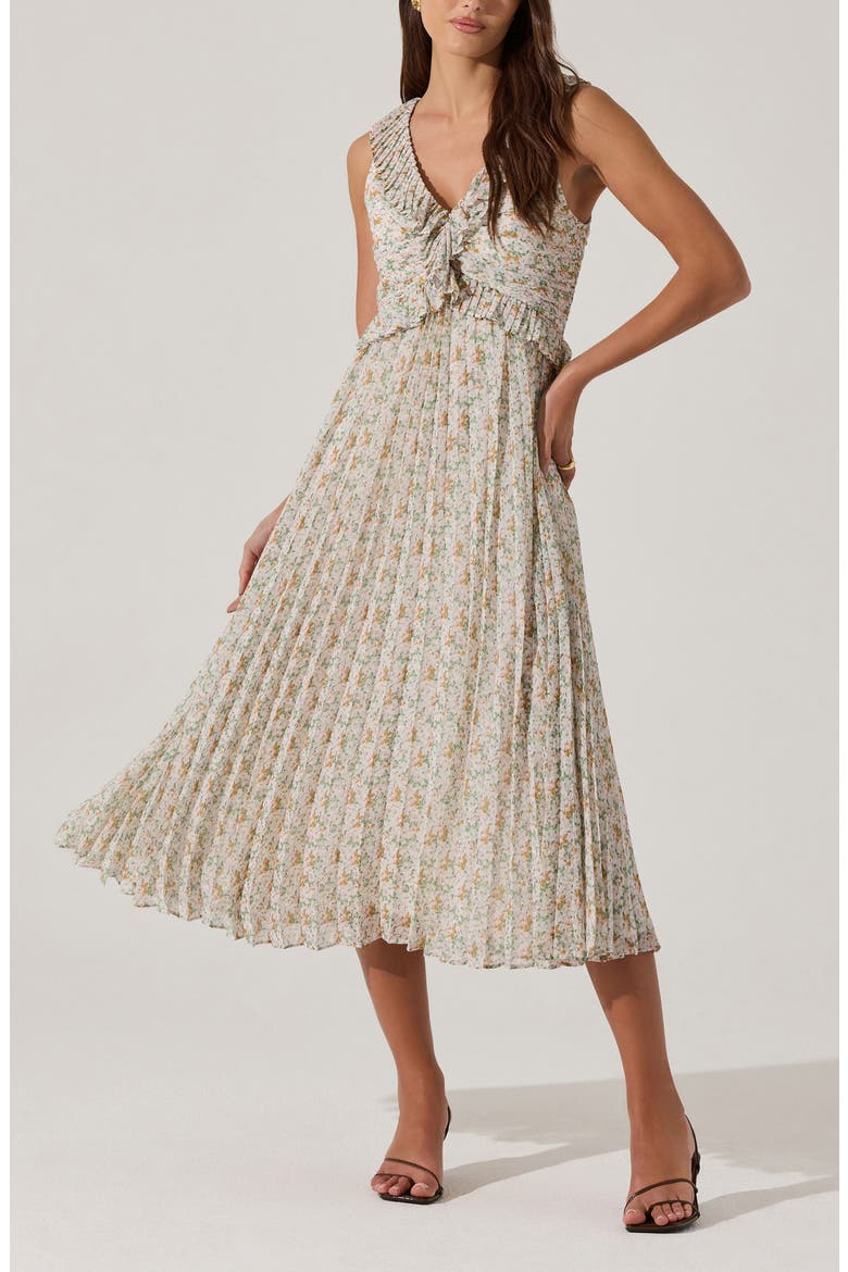 Ruffle Pleated Midi Sundress, Alternate, color, CREAM MULTI FLORAL