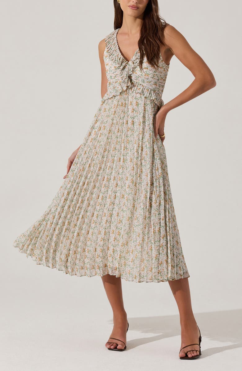 ASTR the Label Ruffle Pleated Midi Sundress, Alternate, color, Cream Multi Floral