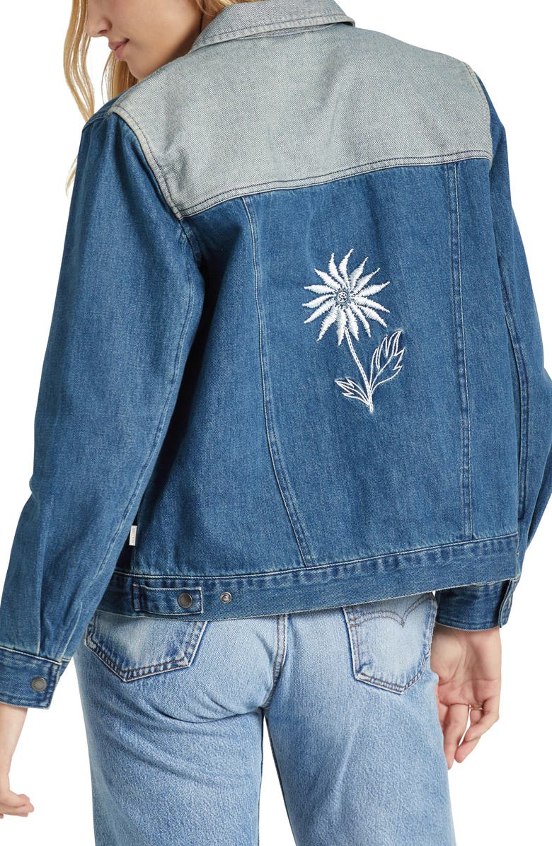 Brixton Embroidered Two-Tone Denim Trucker Jacket, Alternate, color, 