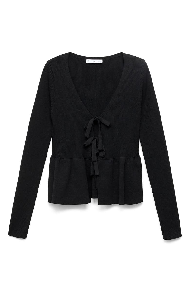 MANGO Tie Front Cardigan, Alternate, color, Black