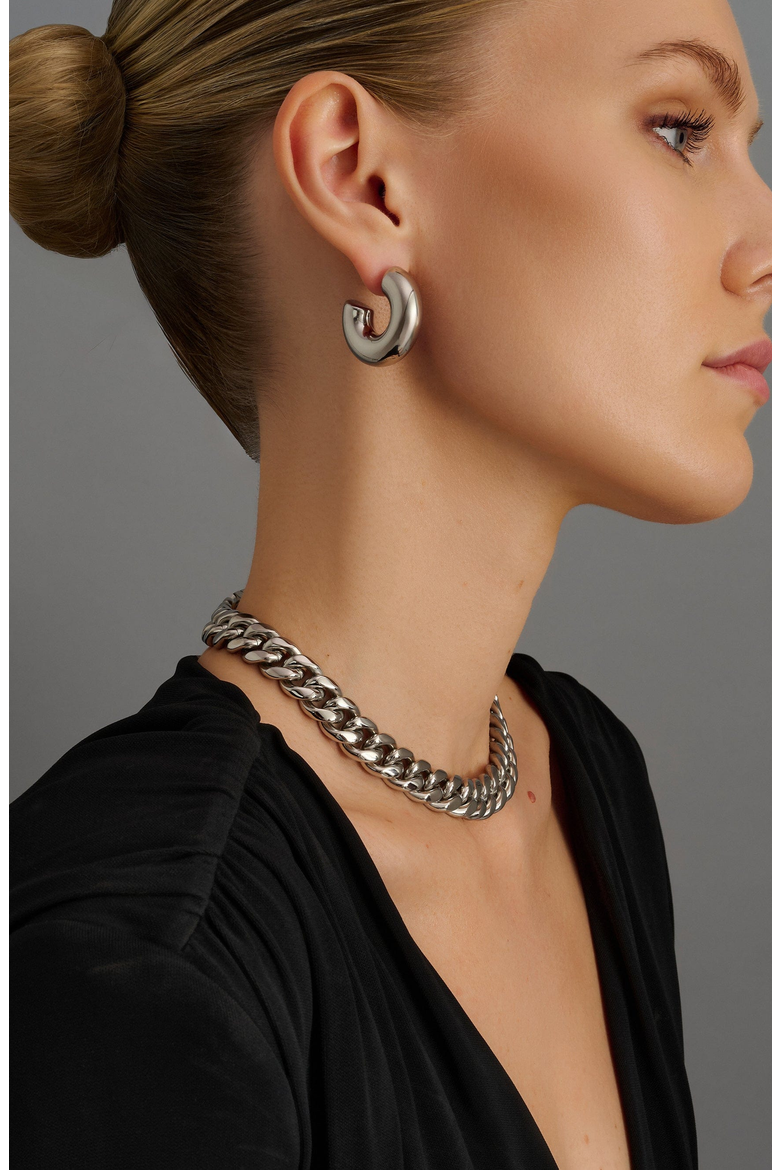 Chunky Cuban Chain Choker, Alternate, color, Silver