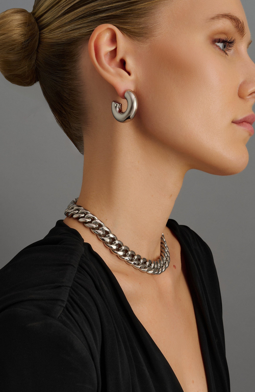 Nialaya Chunky Cuban Chain Choker In Silver