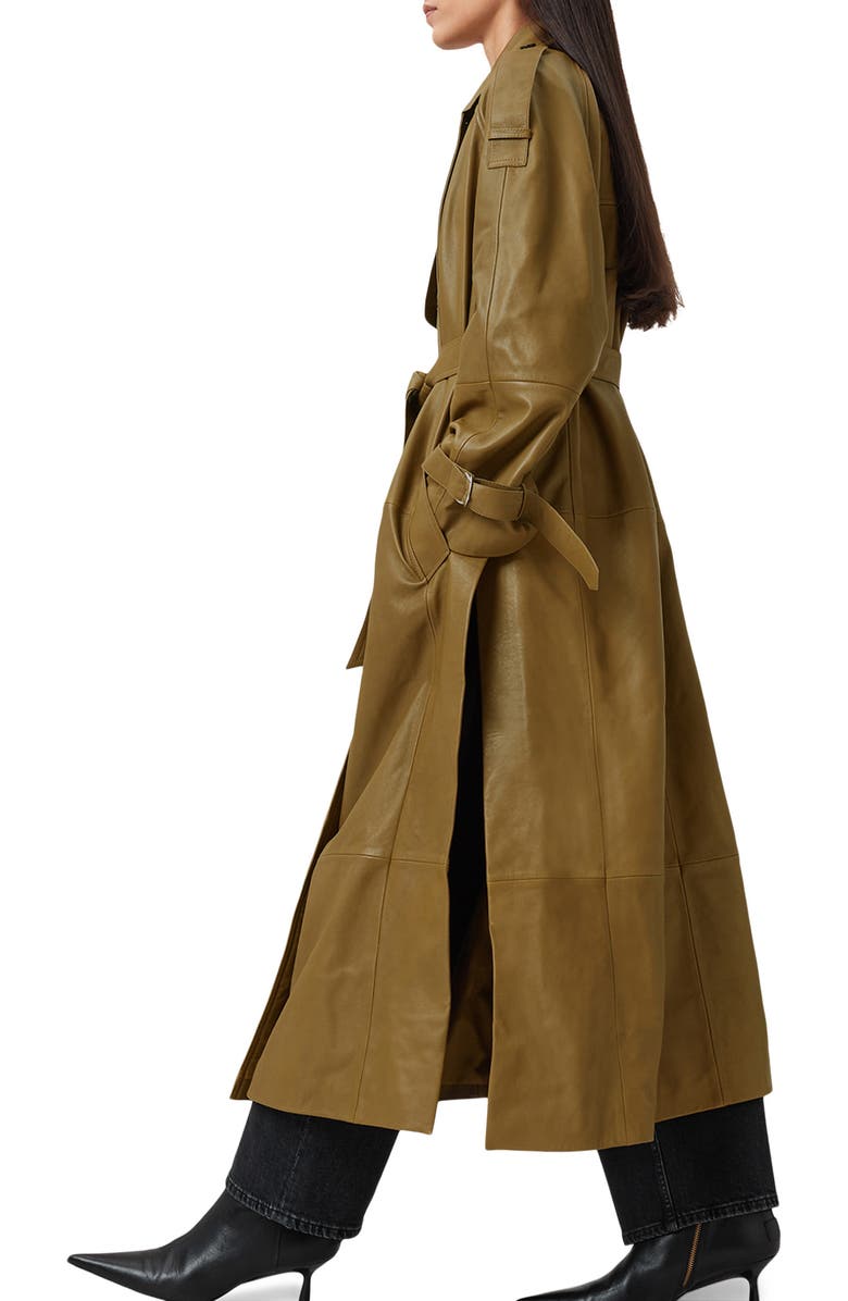 AllSaints Reed Leather Trench, Alternate, color, Fango Green