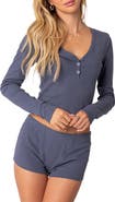 EDIKTED Rebekah Rib Crop Long Sleeve Top