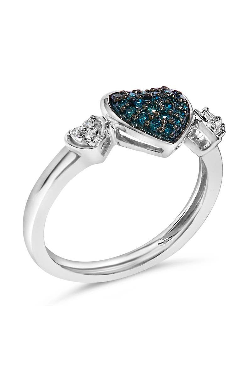 Sterling Silver 1/5 Cttw Blue and White Diamond Triple Heart Ring, Alternate, color, Silver