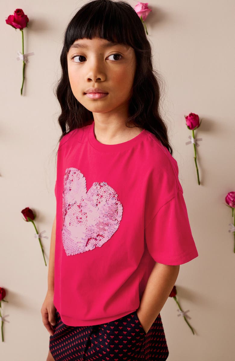 NEXT Kids' Sequin Heart T-Shirt, Alternate, color, Red